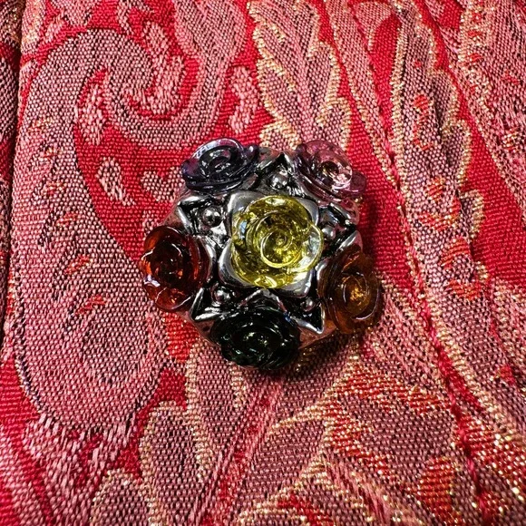 Custom Red Gold Paisley Brocade Jacket Womens Small Blazer Wide Collar Victorian - Picture 11 of 14